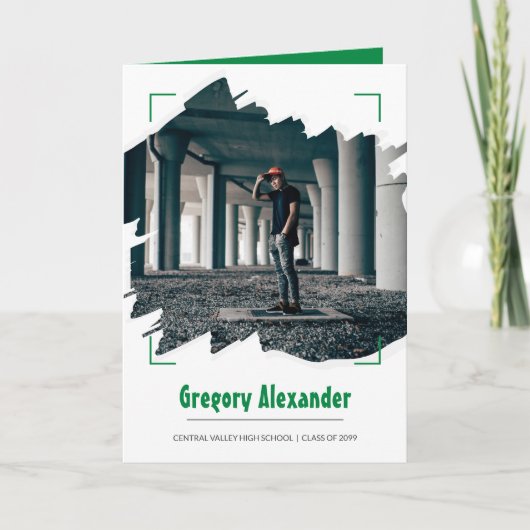 Green Edgy Abstrakt Brushstroke Foto Abschluss Einladung (Vorderseite)