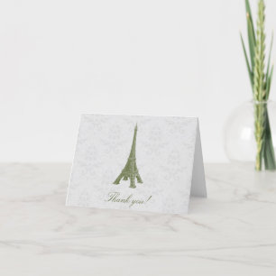 Green Eiffel Tower Damask Wedding danke Karten