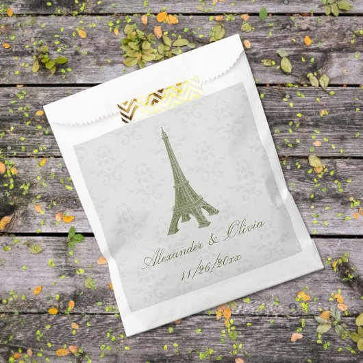 Green Eiffel Tower Damask Wedgefältchen Geschenktütchen
