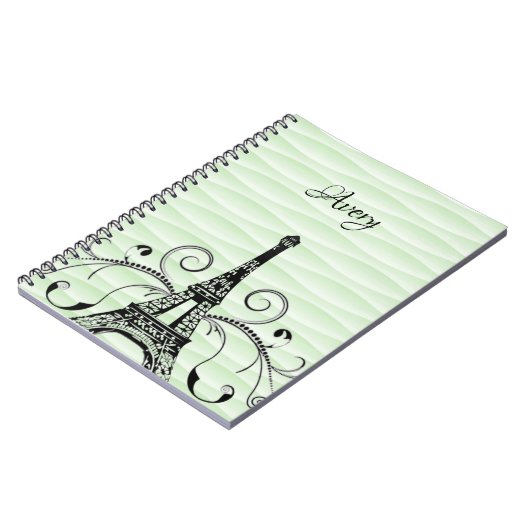 Green Eiffel Tower Flourish Notebook Notizblock (Linke Seite)