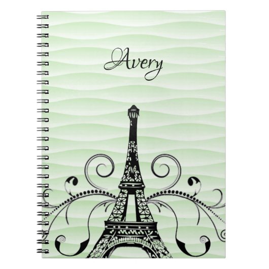 Green Eiffel Tower Flourish Notebook Notizblock (Vorderseite)