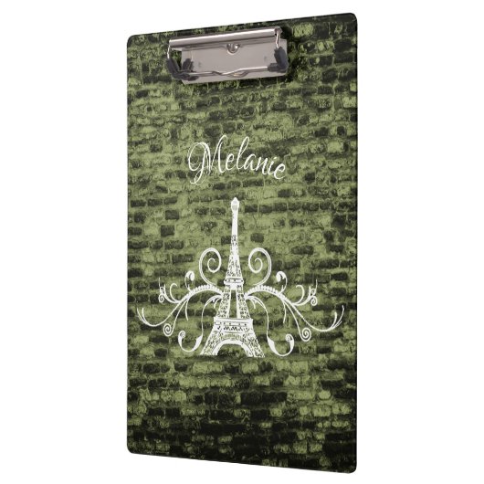 Green Eiffel Tower Grunge Clipboard Klemmbrett (Links)