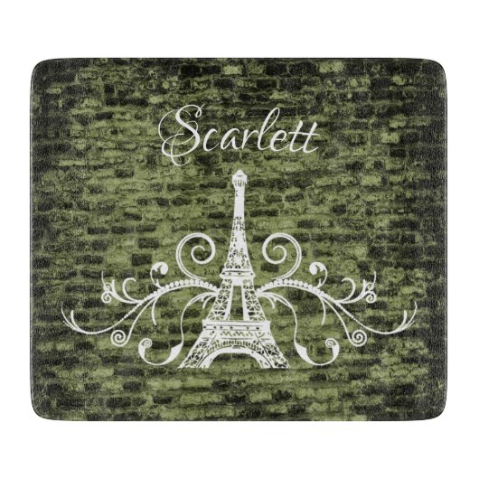 Green Eiffel Tower Grunge Cutting Board Schneidebrett (Vorderseite)