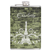 Green Eiffel Tower Grunge Flask Flachmann (Vorderseite)