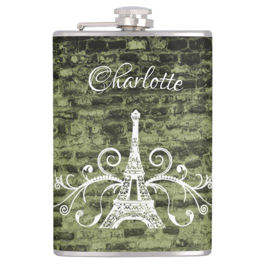 Green Eiffel Tower Grunge Flask Flachmann (Vorderseite)