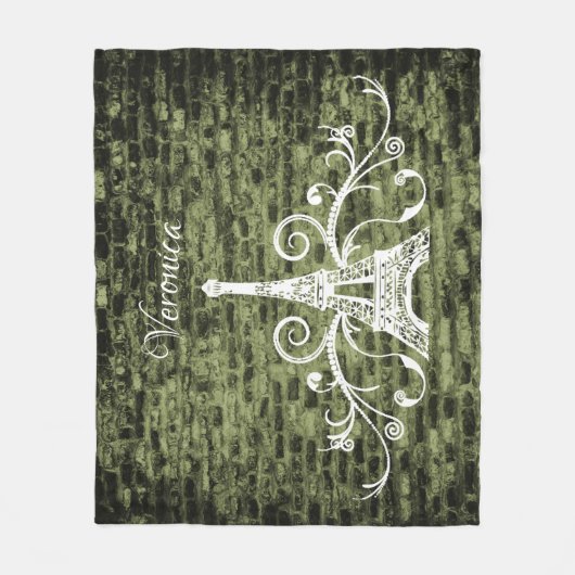 Green Eiffel Tower Grunge Fleece Blanket (Vorderseite)