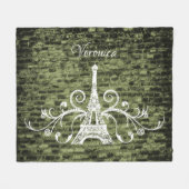 Green Eiffel Tower Grunge Fleece Blanket (Vorderseite (Horizontal))