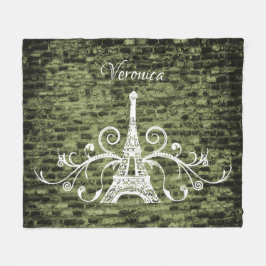 Green Eiffel Tower Grunge Fleece Blanket