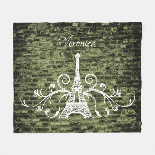Green Eiffel Tower Grunge Fleece Blanket (Vorderseite (Horizontal))