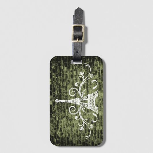 Green Eiffel Tower Grunge Gepäcktag Gepäckanhänger (Vorderseite Vertikal)