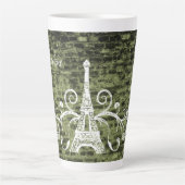 Green Eiffel Tower Grunge Latte Tasse (Vorderseite)
