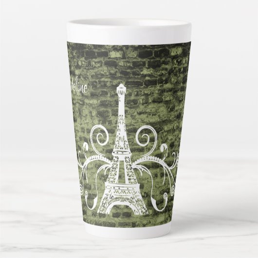 Green Eiffel Tower Grunge Latte Tasse (Vorderseite)