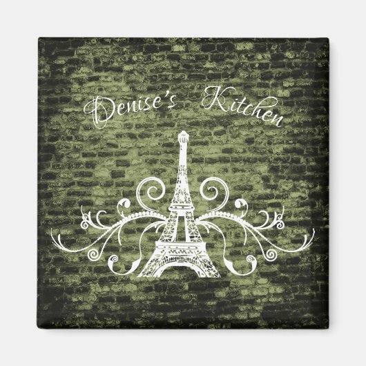 Green Eiffel Tower Grunge Magnet (Vorne)