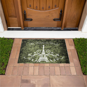 Green Eiffel Tower Grunge Personalisiert Door Mat Fußmatte