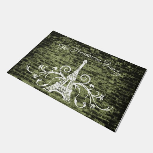 Green Eiffel Tower Grunge Personalisiert Door Mat Fußmatte (Schrägansicht)