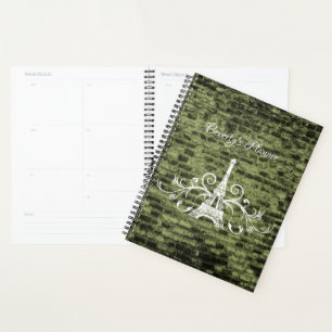 Green Eiffel Tower Grunge Planner Planer