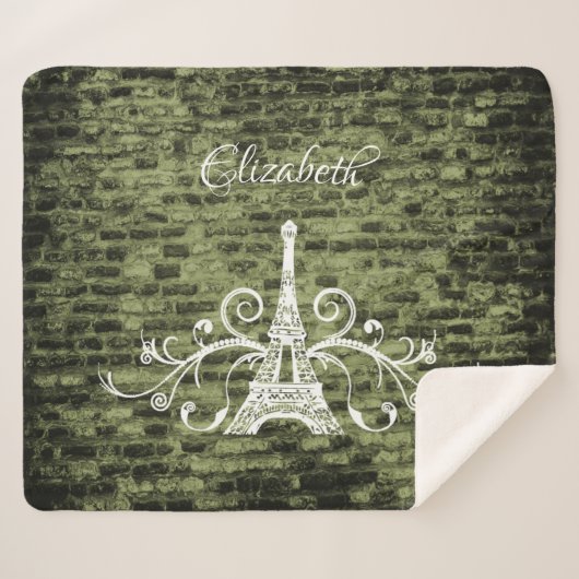 Green Eiffel Tower Grunge Sherpa Blanket Sherpadecke (Vorderseite (Horizontal))