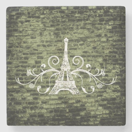Green Eiffel Tower Grunge Stone Untersetzer (Vorderseite)