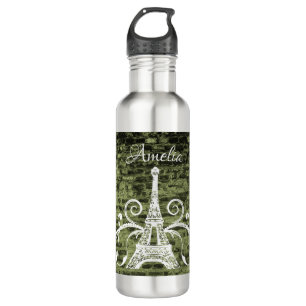 Green Eiffel Tower Grunge Wasserflasche Edelstahlflasche