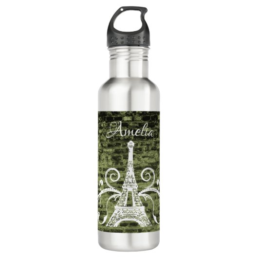 Green Eiffel Tower Grunge Wasserflasche Edelstahlflasche (Vorderseite)