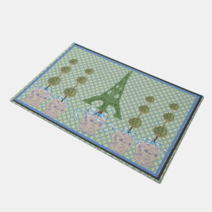 Green Eiffel Tower Topiary Ginger Jars Doormat Fußmatte