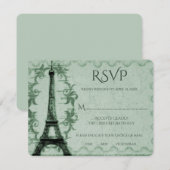 Green Eiffel Tower Wedding RSVP Card Karte (Vorne/Hinten)