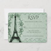 Green Eiffel Tower Wedding RSVP Card Karte (Vorderseite)