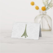 Green Eiffelturm Damask Empfang Platzkarte (Rückseite)