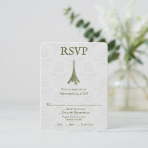Green Eiffelturm Damask RSVP Card