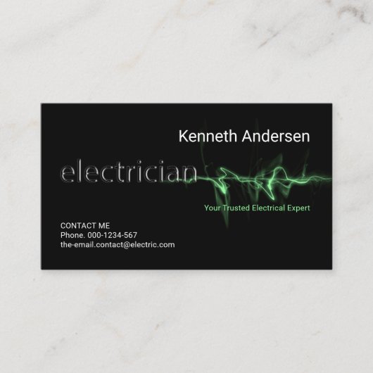 Green Electrical Lightning Strike Electrician Visitenkarte (Vorderseite)