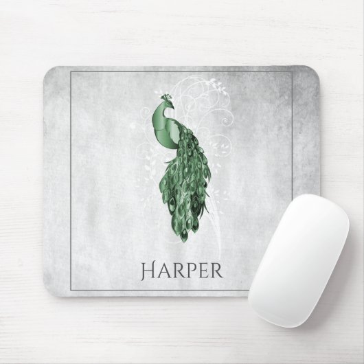 Green Elegance Peacock Personalisiert Mouse Pad Mousepad (Mit Mouse)