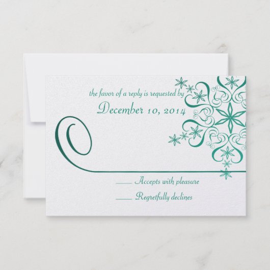 Green Elegance Response Card Snowflake RSVP Karte (Vorderseite)