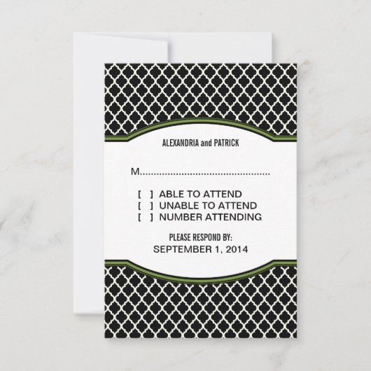 Green Elegane Quarz Response Card RSVP Karte (Vorderseite)
