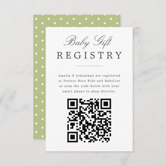 Green Elegant Baby Geschenkregister mit QR-Code Begleitkarte (Vorne/Hinten)