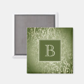 Green Elegant Blüh Monogram Magnet (Vorderseite/Rückseite)