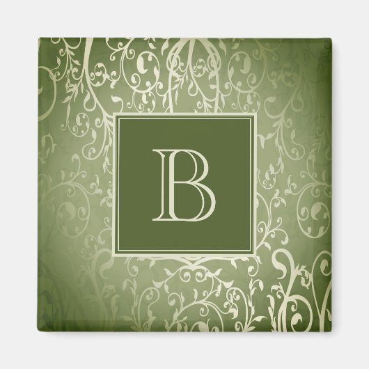 Green Elegant Blüh Monogram Magnet (Vorne)