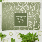 Green Elegant Blühe Monogramm Handtuch (Gefaltet)