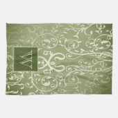 Green Elegant Blühe Monogramm Handtuch (Horizontal)
