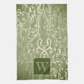 Green Elegant Blühe Monogramm Handtuch (Vertikal)