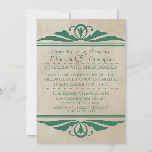Green Elegant Deko Wedding Invite Einladung (Vorderseite)