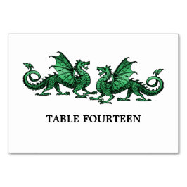 Green Elegant Dragons Table Card Tischnummer
