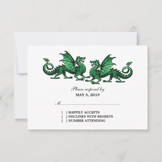 Green Elegant Dragons Wedding Response Card RSVP Karte (Vorderseite)