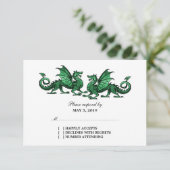 Green Elegant Dragons Wedding Response Card RSVP Karte (Stehend Vorderseite)