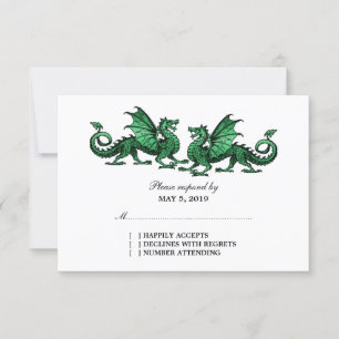 Green Elegant Dragons Wedding Response Card RSVP Karte