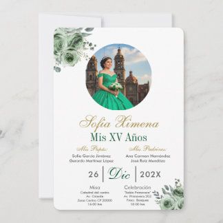 Green elegant dress Quinceañera Invitation Einladung