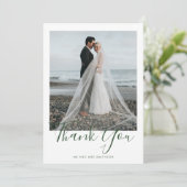 Green Elegant Foto Hochzeit Danke Karte (Stehend Vorderseite)