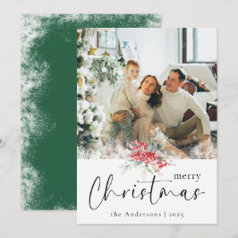 Green Elegant Frohe Weihnachts-Script-Familie Foto Feiertagskarte