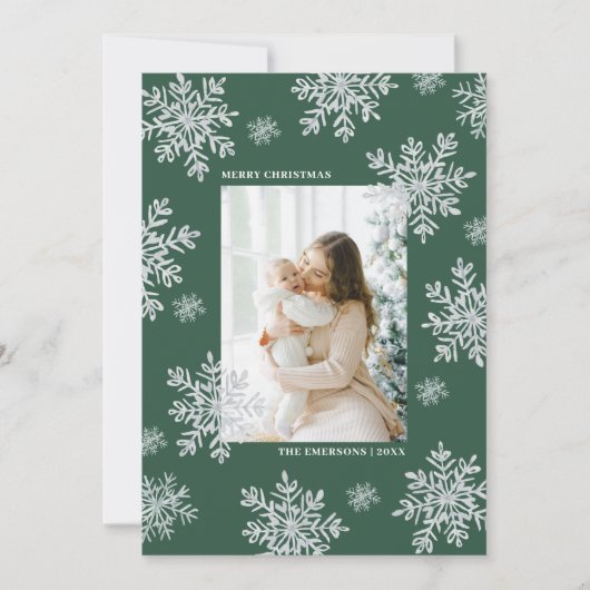 Green Elegant Frohe Weihnachts Snowflake Card (Vorderseite)