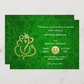 Green Elegant Gold Foil Ganesha Indian Damask Einladung (Vorne/Hinten)