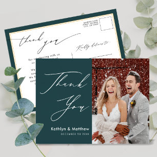 Green Elegant Gold Script Moderne Hochzeit Vielen Postkarte
